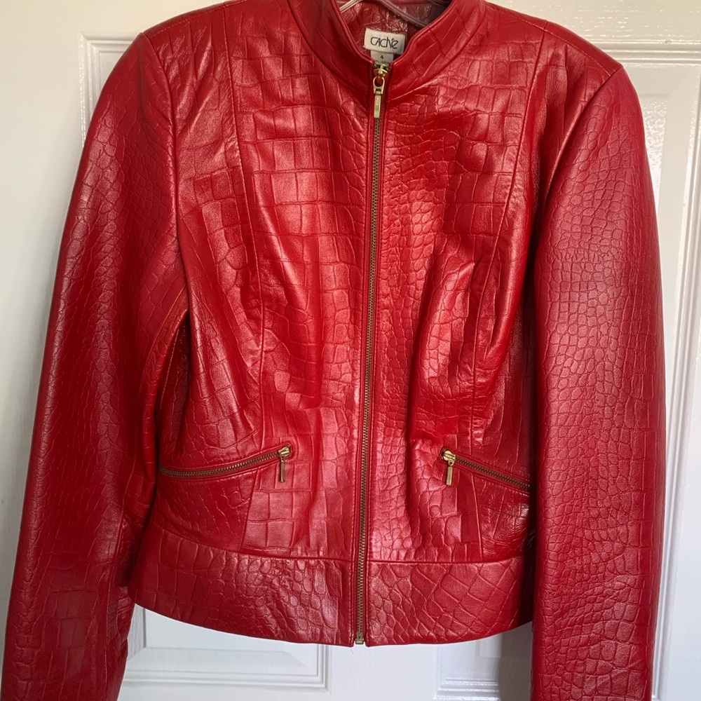 Cache Red Textured Leather Jacket - image 1